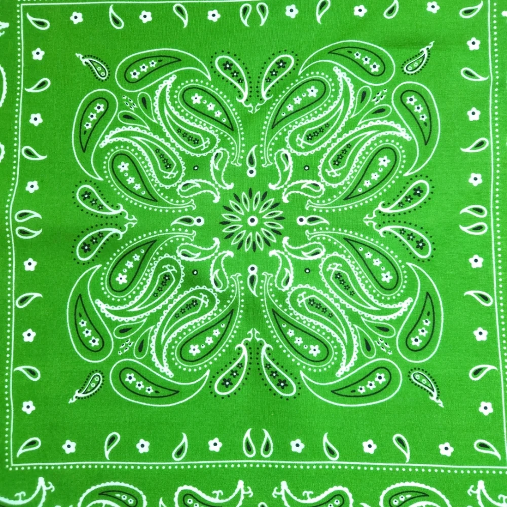 New 100% Cotton Square Scarf Bandana Handkerchief Green with Paisley Print